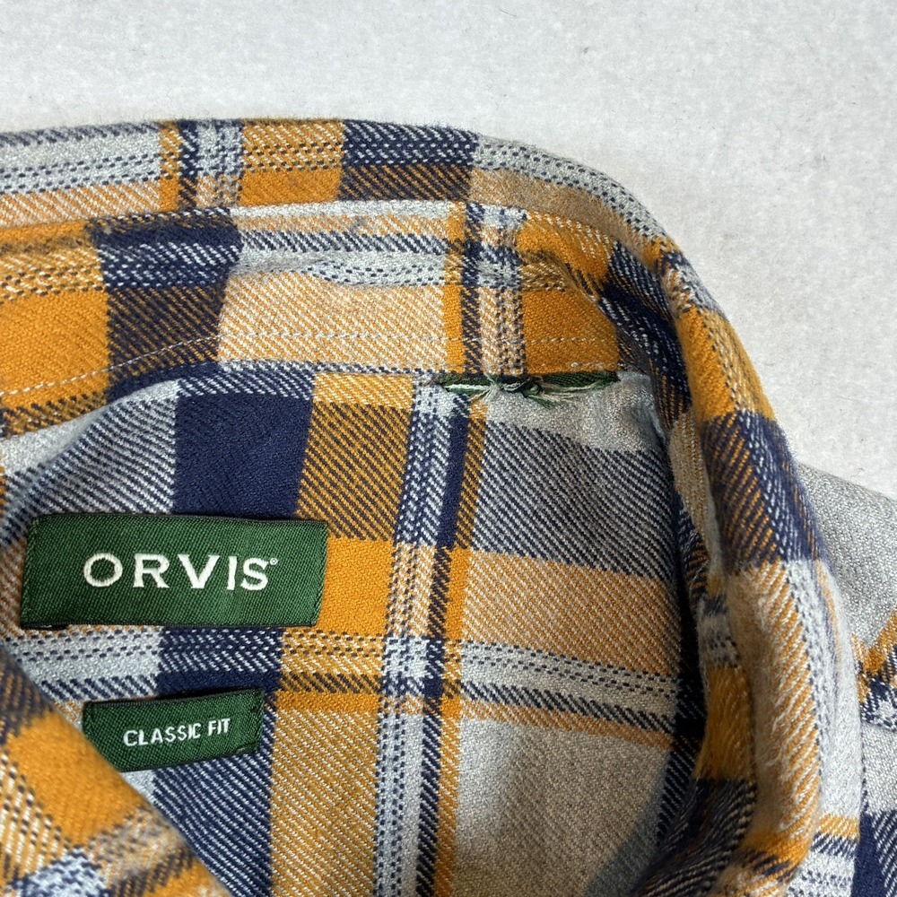 Orvis Perfect Flannel Shirt Mens 2XL Classic Orange Blue gray Plaid Heavy Cotton - Picture 7 of 11